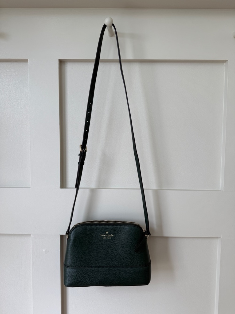 kate spade Dark Green Pebbled Leather Crossbody with Gold Hardware